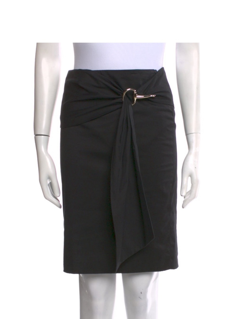 Vintage Gucci Black Wrap Skirt w/ Silver Bamboo Accent | Size 2